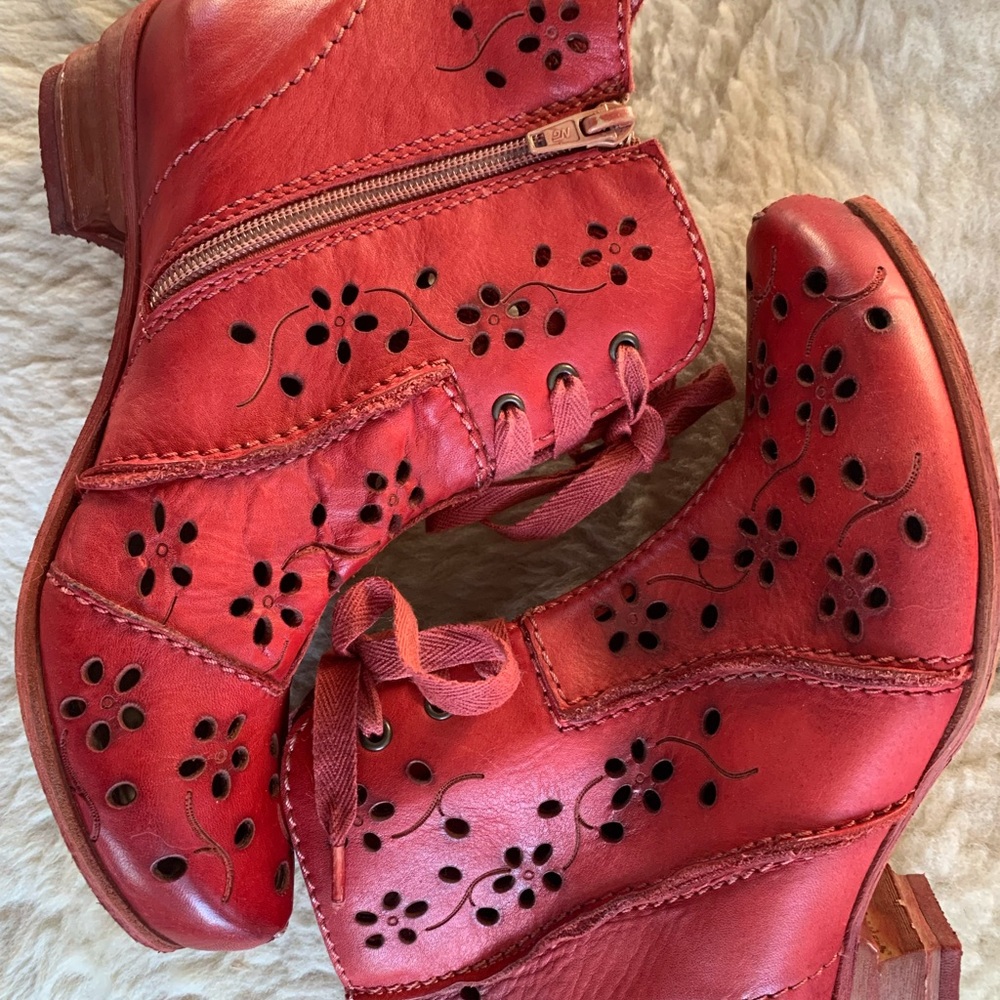 Rover Red Leather Floral Ankle Boots